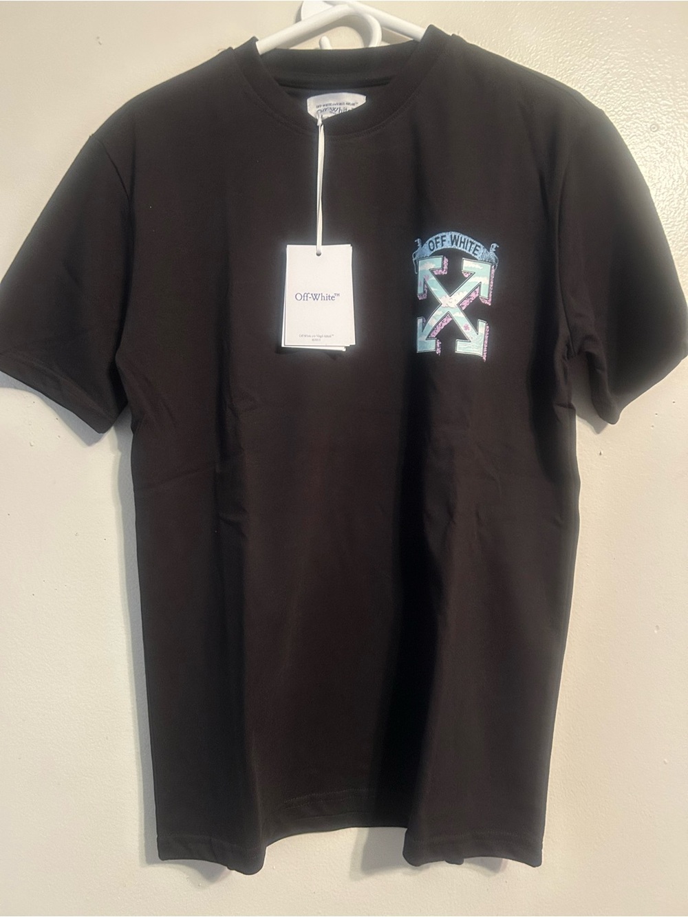 Off-White Black Tee with Iridescent Arrow Logo